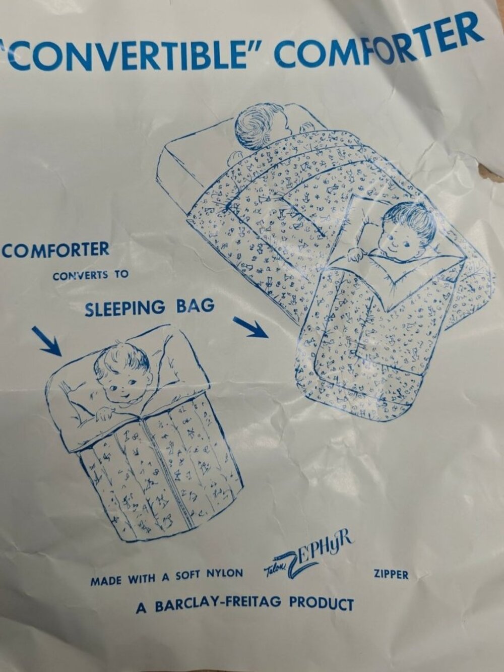Vintage Wamsutta Convertible Baby Comforter Nylon Puppy Print Barclay-Freitag - Picture 2 of 9